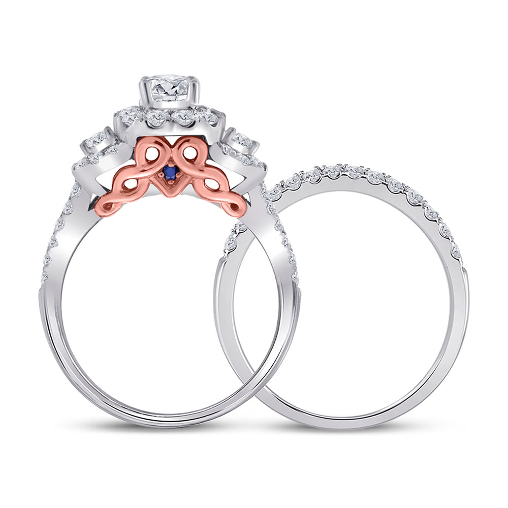 14kt Two-tone Gold Womens Round Diamond Bridal Wedding Engagement Ring Band Set 1-1/2 Cttw (Certified)