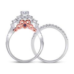 14kt Two-tone Gold Womens Round Diamond Bridal Wedding Engagement Ring Band Set 1-1/2 Cttw (Certified)