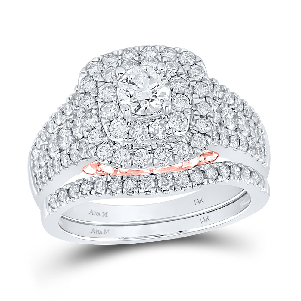 14kt Two-tone Gold Womens Round Diamond Bridal Wedding Engagement Ring Band Set 1-1/2 Cttw (Certified)