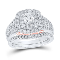 14kt Two-tone Gold Womens Round Diamond Bridal Wedding Engagement Ring Band Set 1-1/2 Cttw (Certified)