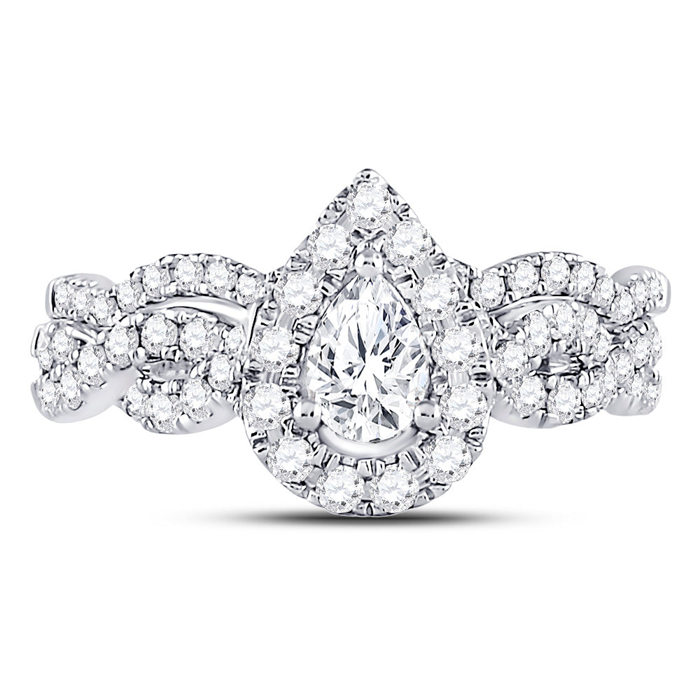 14kt White Gold Womens Pear Diamond Bridal Wedding Engagement Ring Band Set 1.00 Cttw (Certified)