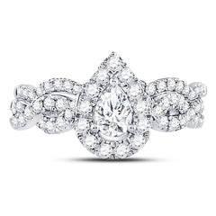 14kt White Gold Womens Pear Diamond Bridal Wedding Engagement Ring Band Set 1.00 Cttw (Certified)