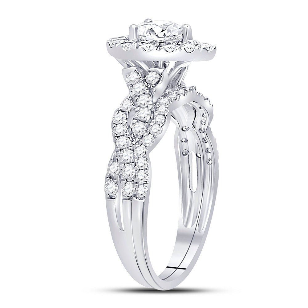 14kt White Gold Womens Pear Diamond Bridal Wedding Engagement Ring Band Set 1.00 Cttw (Certified)