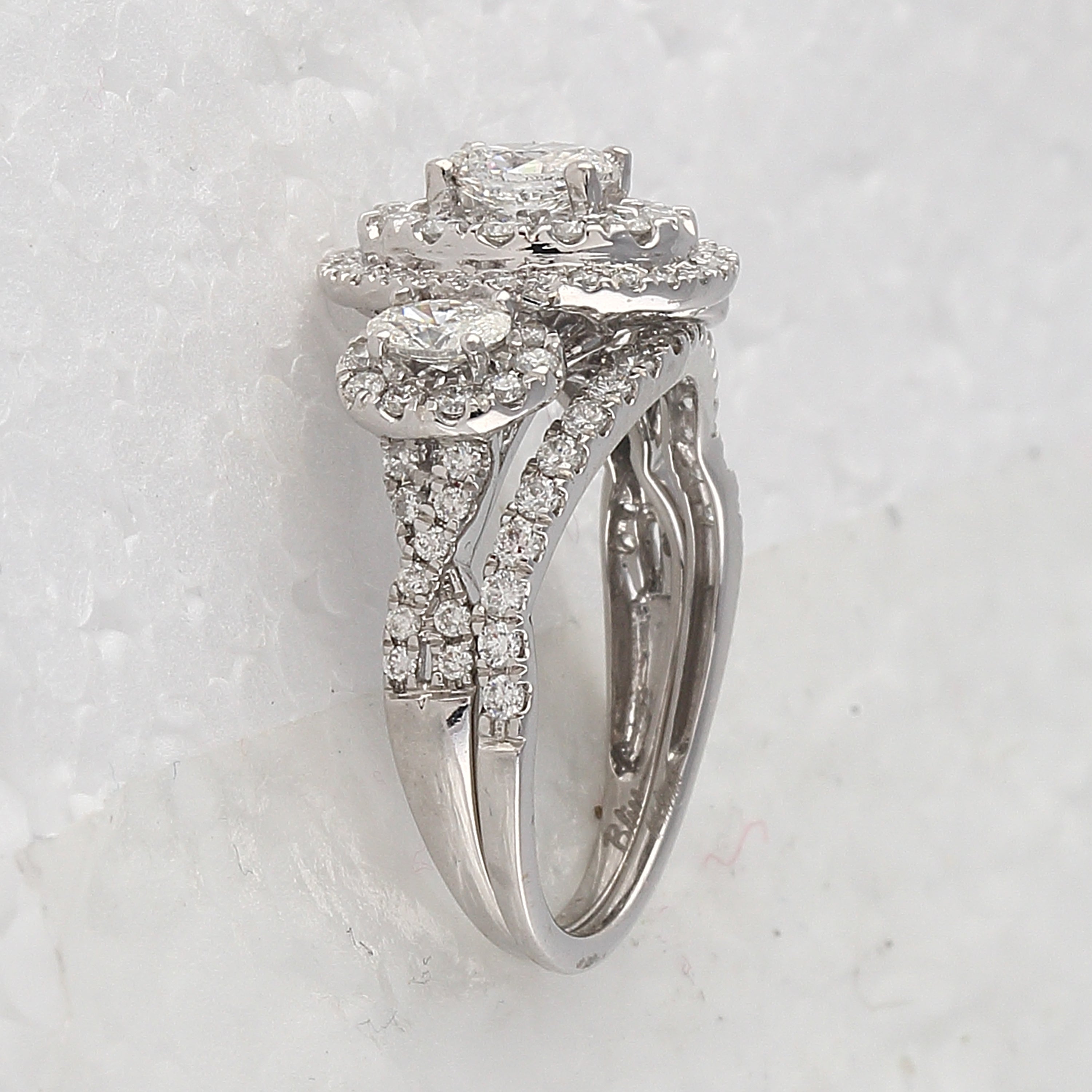 14kt White Gold Womens Oval Diamond Bridal Wedding Engagement Ring Band Set 1-1/2 Cttw (Certified)
