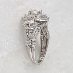 14kt White Gold Womens Oval Diamond Bridal Wedding Engagement Ring Band Set 1-1/2 Cttw (Certified)