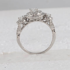 14kt White Gold Womens Oval Diamond Bridal Wedding Engagement Ring Band Set 1-1/2 Cttw (Certified)