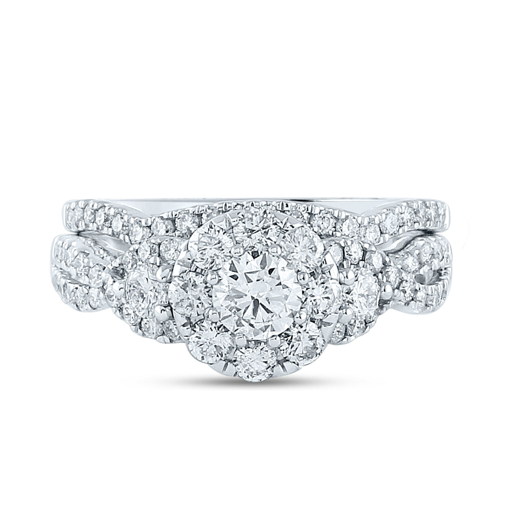 14kt White Gold Womens Round Diamond Bridal Wedding Engagement Ring Band Set 1-1/2 Cttw (Certified)
