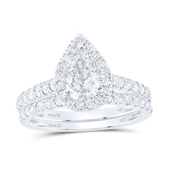 14kt White Gold Womens Pear Diamond Bridal Wedding Engagement Ring Band Set 1-1/2 Cttw (Certified)