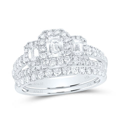 14kt White Gold Womens Emerald Diamond Bridal Wedding Engagement Ring Band Set 1-1/2 Cttw (Certified)