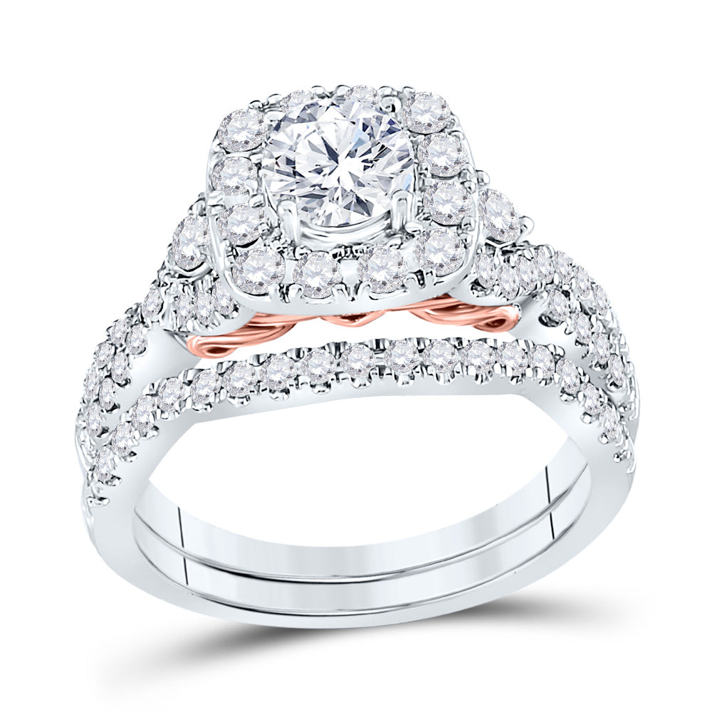 14kt Two-tone Gold Womens Round Diamond Bridal Wedding Engagement Ring Band Set 1-3/4 Cttw (Certified)