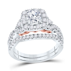 14kt Two-tone Gold Womens Round Diamond Bridal Wedding Engagement Ring Band Set 1-3/4 Cttw (Certified)