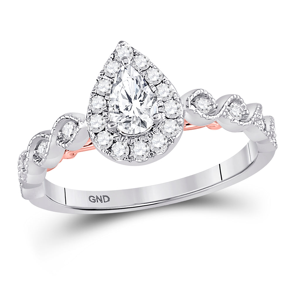 14kt Two-tone Gold Womens Pear Diamond Solitaire Bridal Wedding Engagement Ring 3/4 Cttw (Certified)