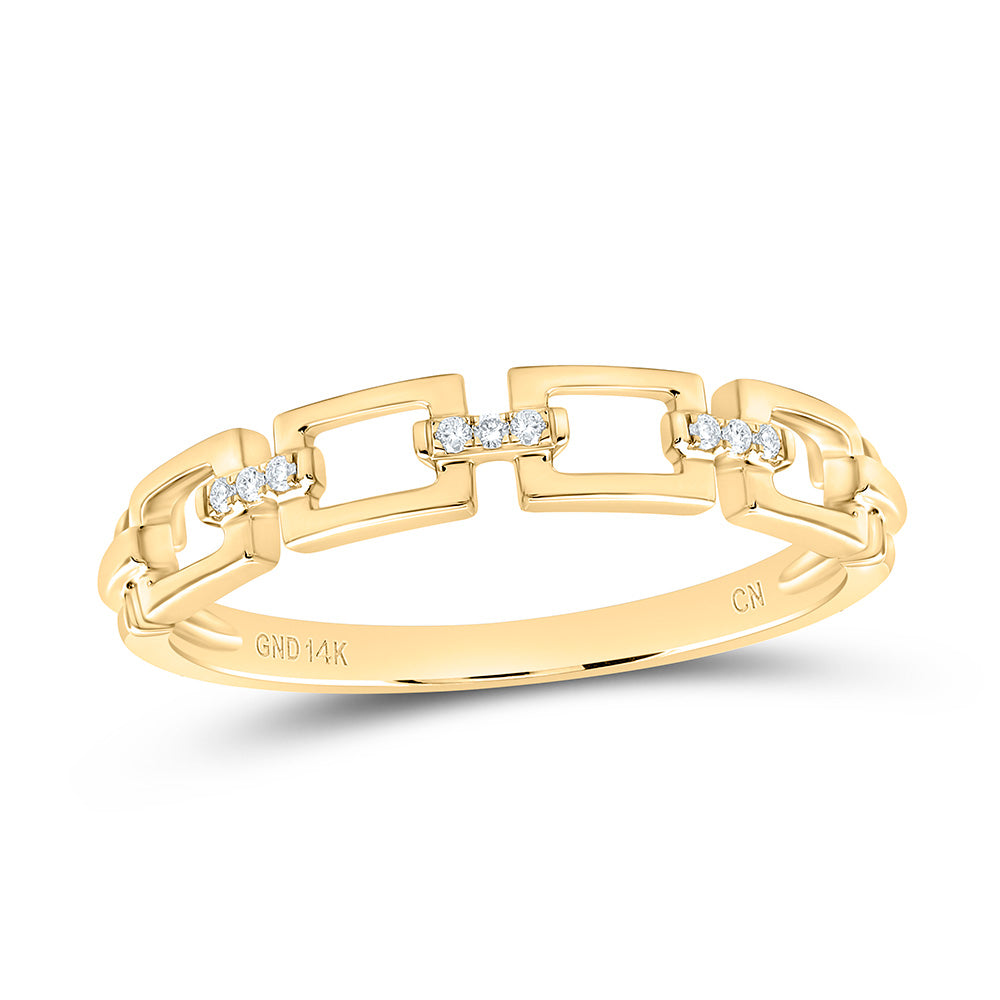 14K Yellow Gold Womens Round Natural Diamond Chain Li Stackable Band Ring .03 CTW 1.72 Gram