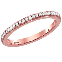 14K Rose Gold Womens Round Natural Diamond Single Row Stackable Band Ring 1/8 CTW 1.67 Gram
