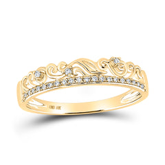 10kt Yellow Gold Womens Round Diamond Floral Accent Stackable Band Ring 1/12 Cttw