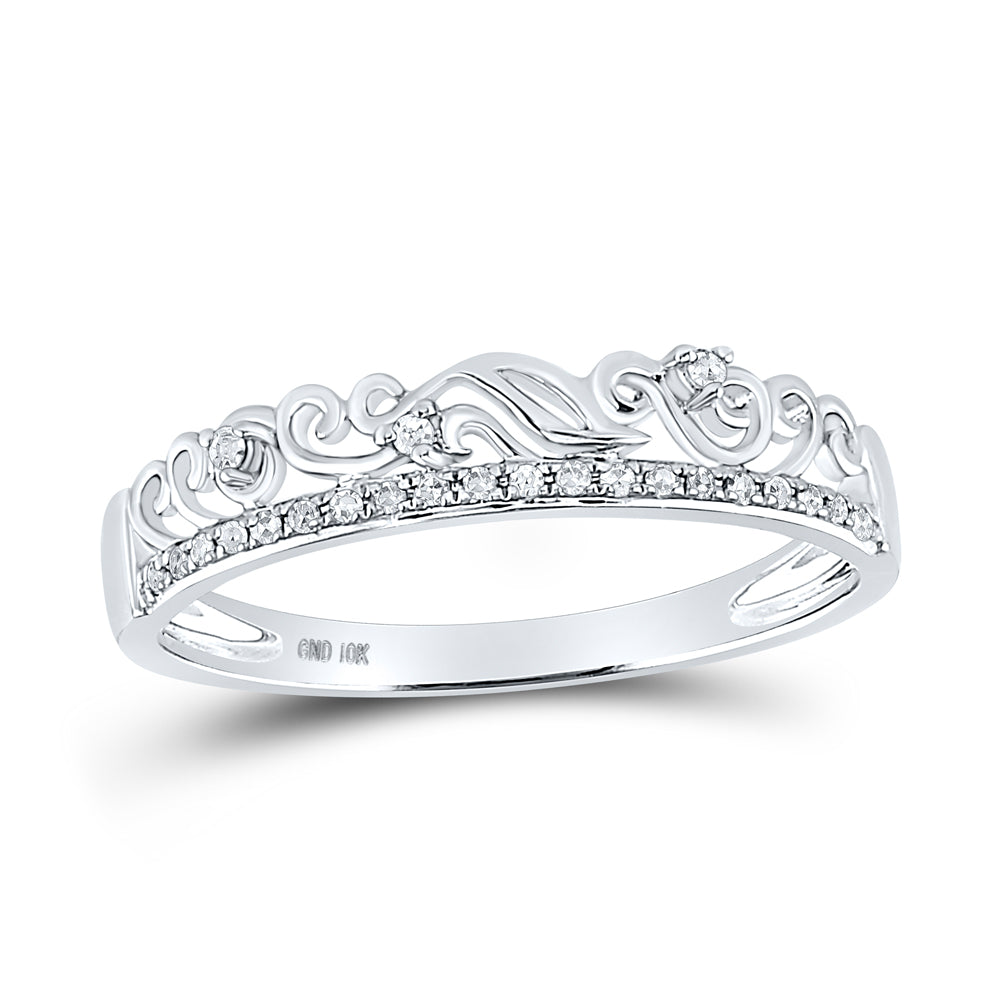 10K White Gold Womens Round Natural Diamond Floral Accent Stackable Band Ring 1/12 CTW 1.56 Gram