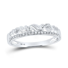 10K White Gold Womens Round Natural Diamond Floral Accent Stackable Band Ring 1/12 CTW 1.56 Gram