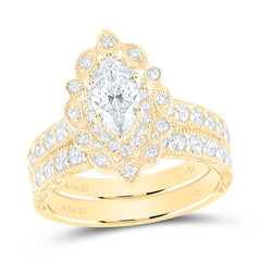 14K Yellow Gold Womens Marquise Diamond Bridal Wedding Engagement Ring Band Set 2.00 CTW (Certified) 6 Gram