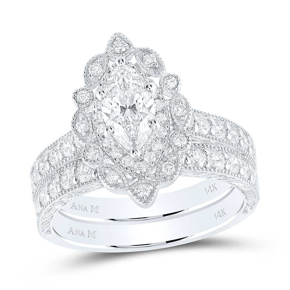 14kt White Gold Womens Marquise Diamond Bridal Wedding Engagement Ring Band Set 2.00 Cttw (Certified)