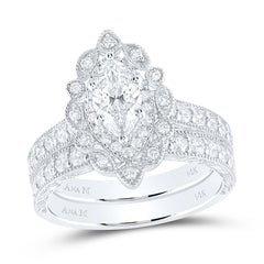 14kt White Gold Womens Marquise Diamond Bridal Wedding Engagement Ring Band Set 2.00 Cttw (Certified)