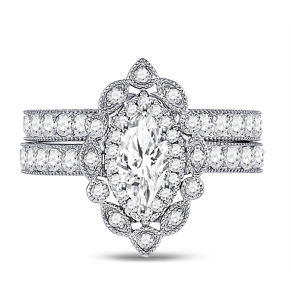 14kt White Gold Womens Marquise Diamond Bridal Wedding Engagement Ring Band Set 2.00 Cttw (Certified)