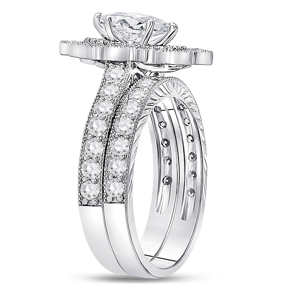 14kt White Gold Womens Marquise Diamond Bridal Wedding Engagement Ring Band Set 2.00 Cttw (Certified)