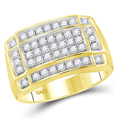 10kt Yellow Gold Mens Round Diamond Rectangle Cluster Ring 1.00 Cttw