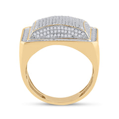 10kt Yellow Gold Mens Round Diamond Domed Square Cluster Ring 1.00 Cttw