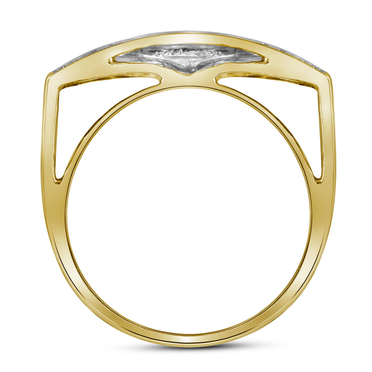 10K Yellow Gold Mens Round Pave-Set Diamond Rectangle Cluster Ring 1.00 CTW 7.36 Gram