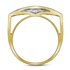 10K Yellow Gold Mens Round Pave-Set Diamond Rectangle Cluster Ring 1.00 CTW 7.36 Gram