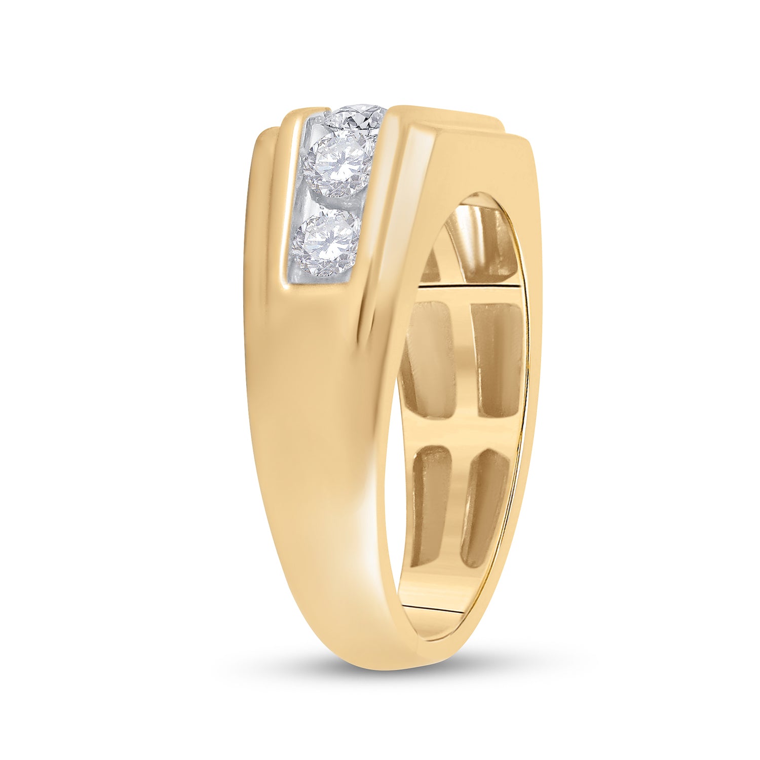 10kt Yellow Gold Mens Round Diamond Squared Edges Single Row Band Ring 1.00 Cttw