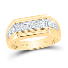 10kt Yellow Gold Mens Round Diamond Squared Edges Single Row Band Ring 1.00 Cttw