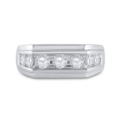 10kt White Gold Mens Round Diamond Squared Edges Single Row Band Ring 1.00 Cttw