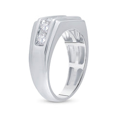 10kt White Gold Mens Round Diamond Squared Edges Single Row Band Ring 1.00 Cttw