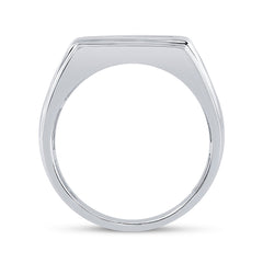 10kt White Gold Mens Round Diamond Squared Edges Single Row Band Ring 1.00 Cttw
