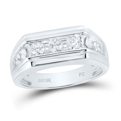 10kt White Gold Mens Round Diamond Squared Edges Single Row Band Ring 1.00 Cttw
