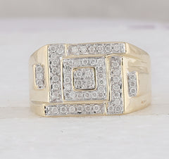 10K Yellow Gold Mens Round Natural Diamond Square Cluster Ring 1/2 CTW 5.17 Gram