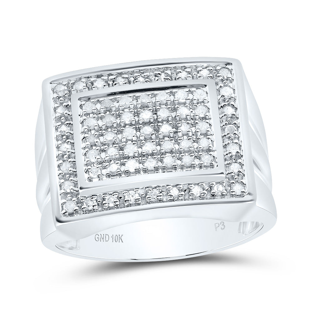 10kt White Gold Mens Round Diamond Square Frame Cluster Ring 1/2 Cttw