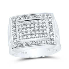 10kt White Gold Mens Round Diamond Square Frame Cluster Ring 1/2 Cttw