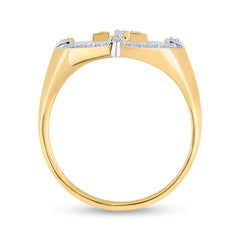 10kt Yellow Gold Mens Round Diamond Cross Ring 1/4 Cttw
