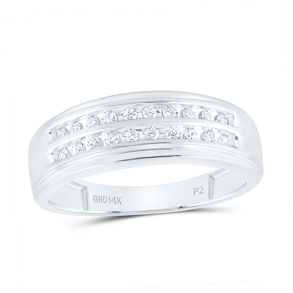 14kt White Gold Mens Round Diamond 2-row Wedding Anniversary Band Ring 1/4 Cttw