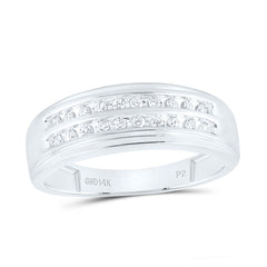 14kt White Gold Mens Round Diamond 2-row Wedding Anniversary Band Ring 1/4 Cttw