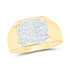 10kt Yellow Gold Mens Round Pave-set Diamond Square Cluster Ring 1/4 Cttw