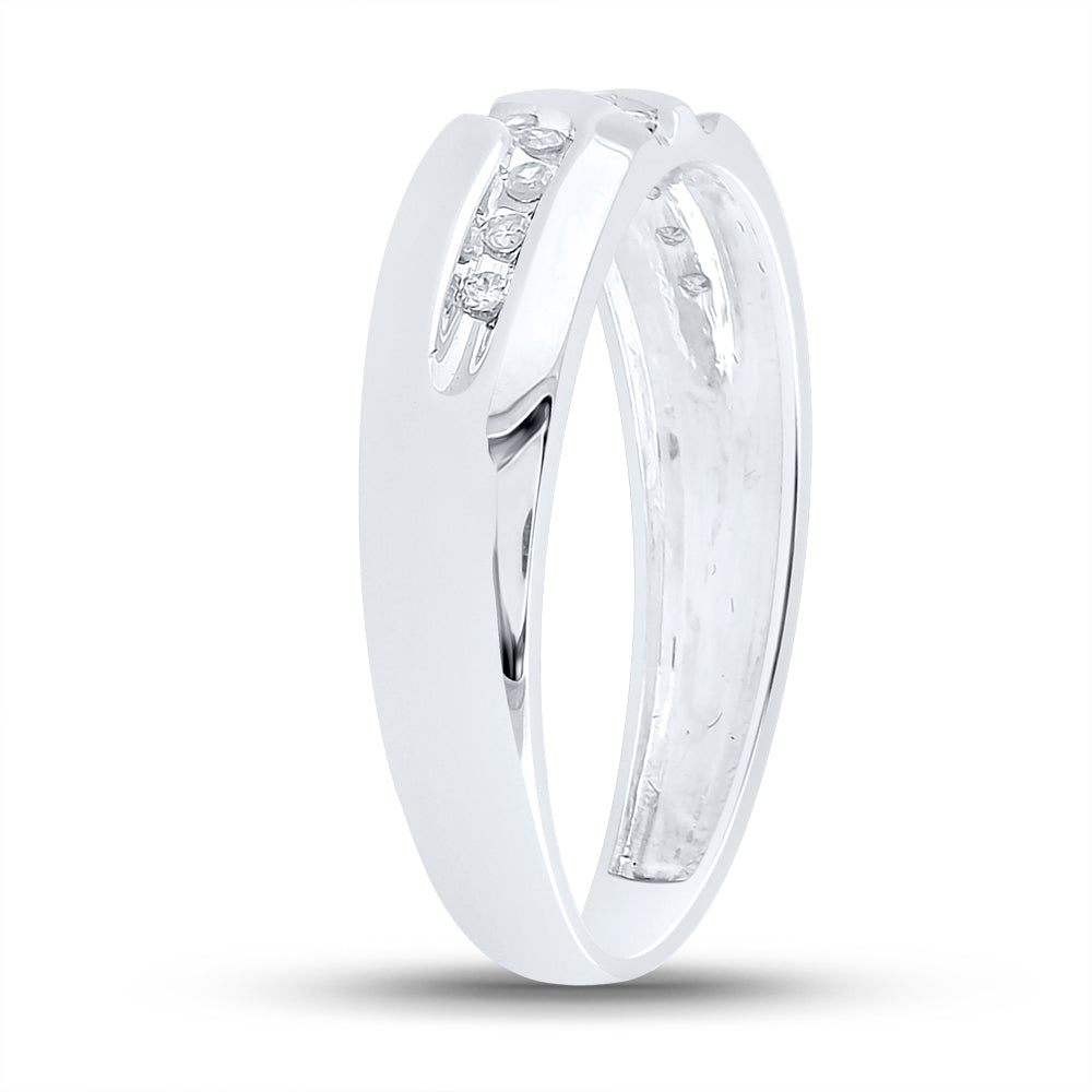 10kt White Gold Mens Round Channel-set Diamond Triple Row Wedding Band Ring 1/8 Cttw