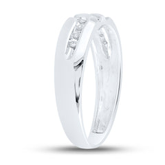 10kt White Gold Mens Round Channel-set Diamond Triple Row Wedding Band Ring 1/8 Cttw