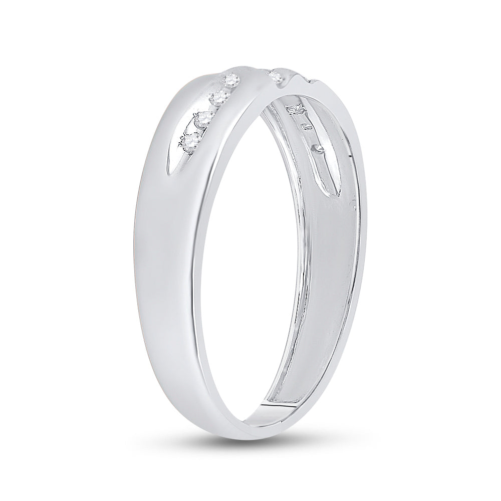 14kt White Gold Mens Round Diamond 5mm Wedding Anniversary Band Ring 1/8 Cttw