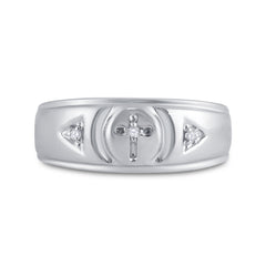Sterling Silver Mens Round Diamond Cross Wedding Band Ring 1/20 Cttw