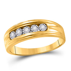 10kt Yellow Gold Mens Round Illusion-set Diamond Wedding Band Ring 1/10 Cttw