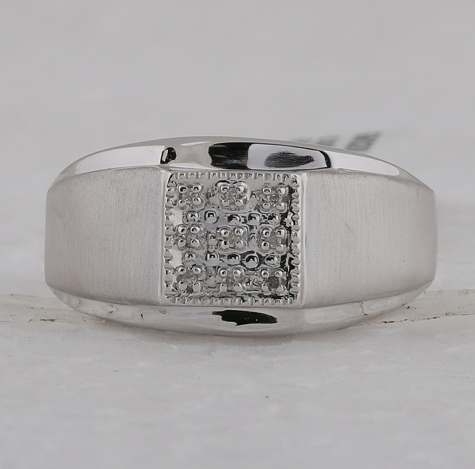 Sterling Silver Mens Round Diamond Square Cluster Ring .03 Cttw