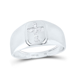 10kt White Gold Mens Round Diamond Brushed Matte Cross Band Ring 1/20 Cttw
